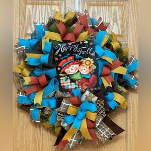 Happy Fall Scarecrow Wreath for Front Door or Mantle